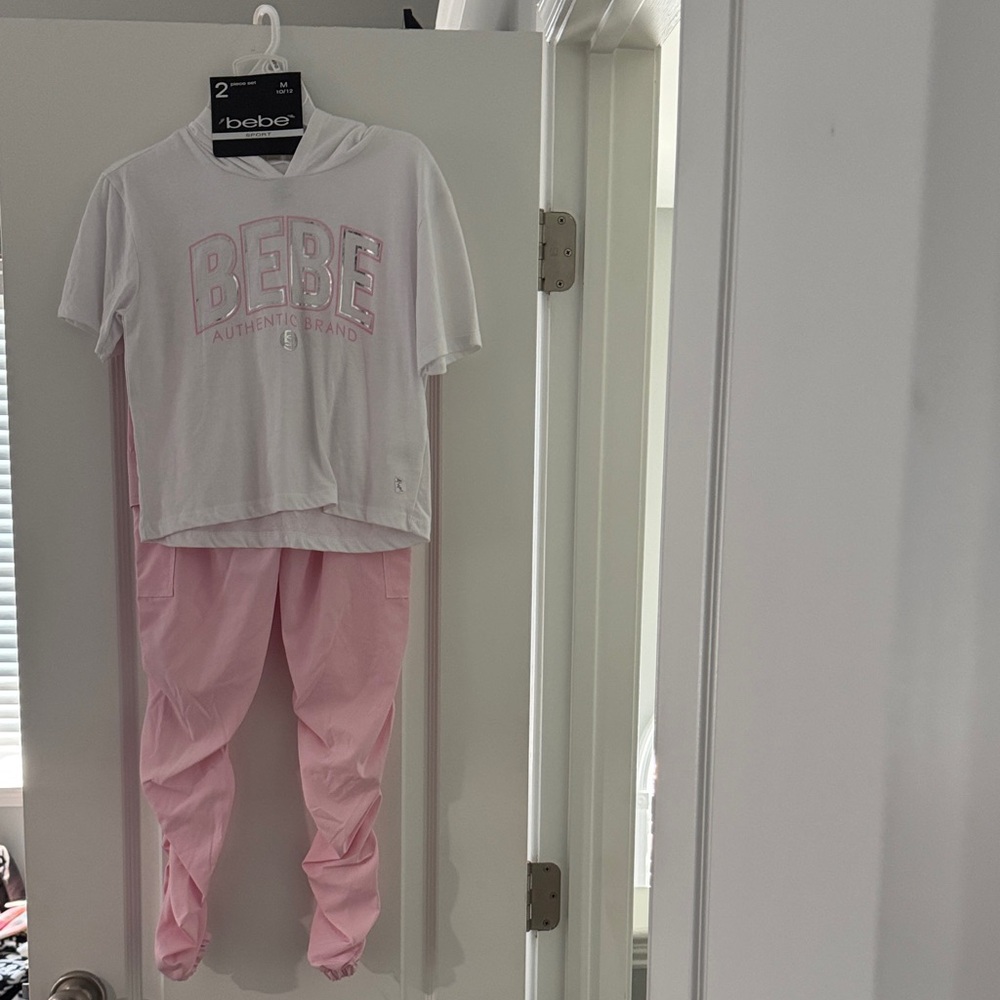 Bebe Kids White and Pink Jogger Set